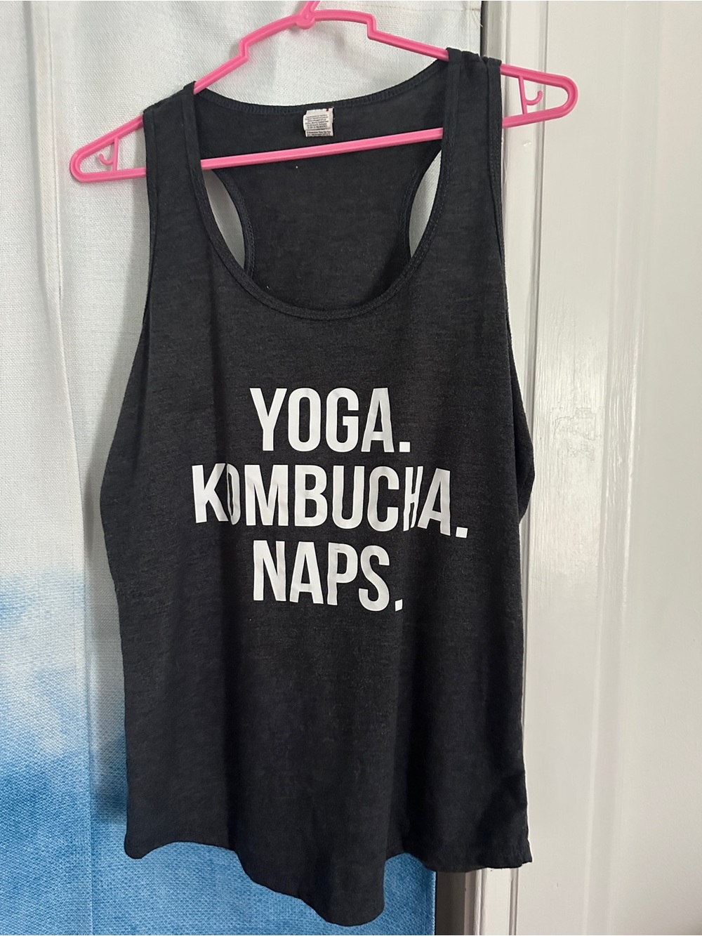 Women’s Black Graphic Tank — Yoga. Kombucha. Naps.